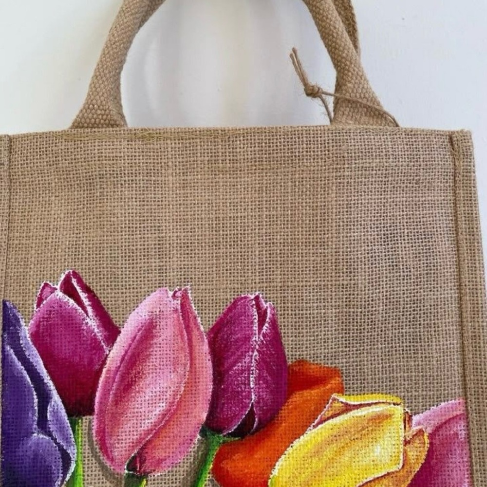 Floral Jute Tote Bag - Multicolor